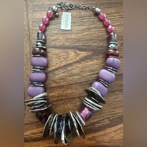 Chico's Multicolor Beaded Necklace with Silver Accents